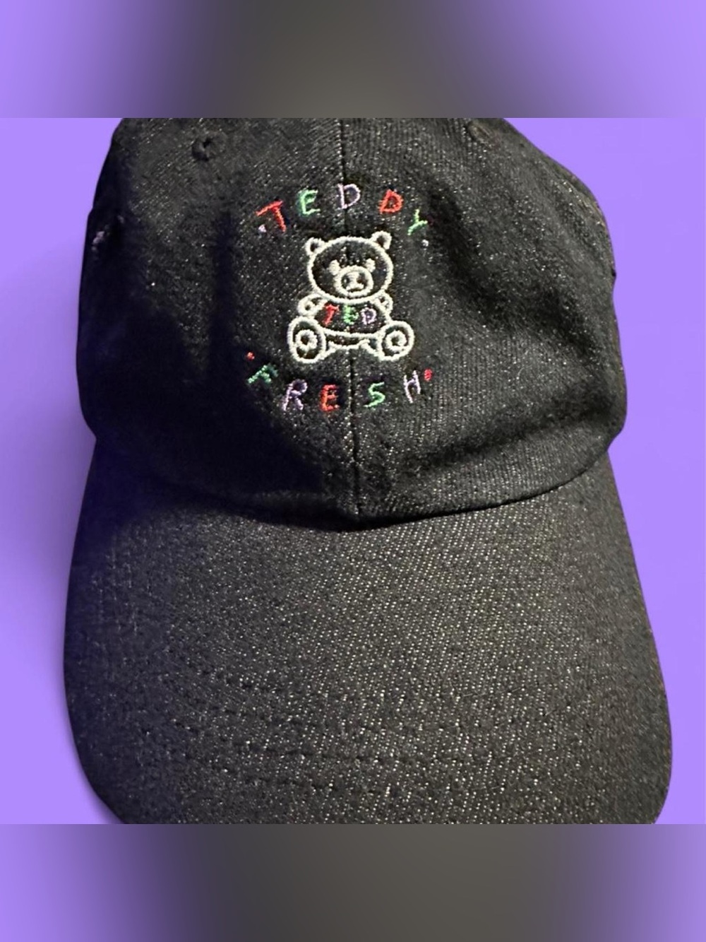 Rare! Discontinued! Teddy Fresh Black Embroidered Dad Hat With Rainbow Text